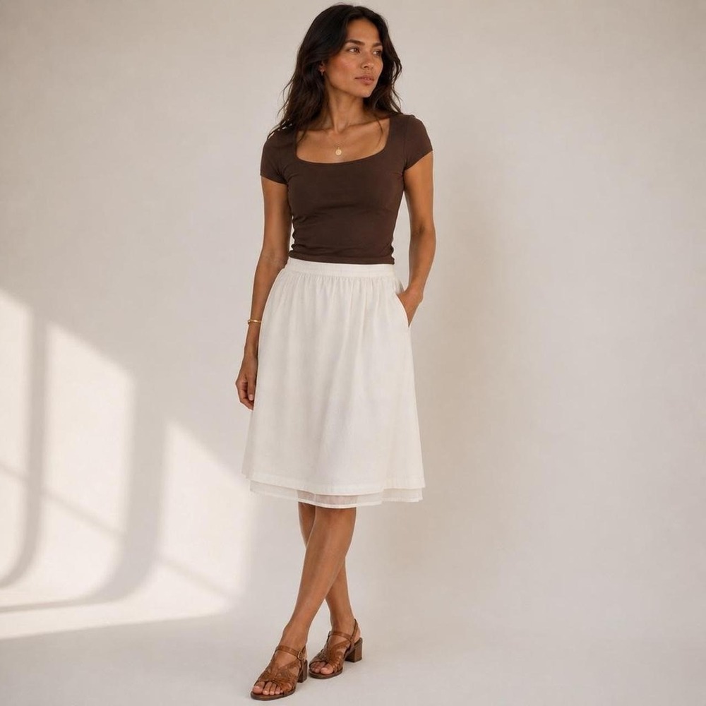vintage J.G. Hook ivory linen petite skirt 18WP coastal grandmother minimalist